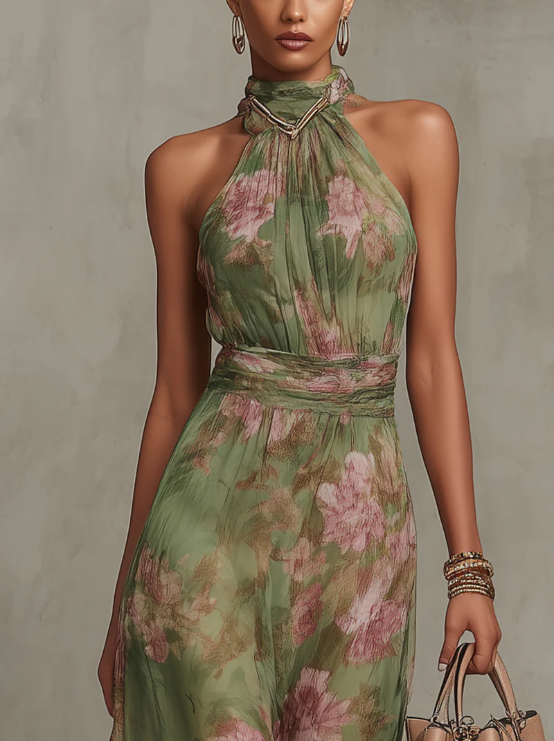 Paola | Robe longue fluide florale qui met en valeur la silhouette