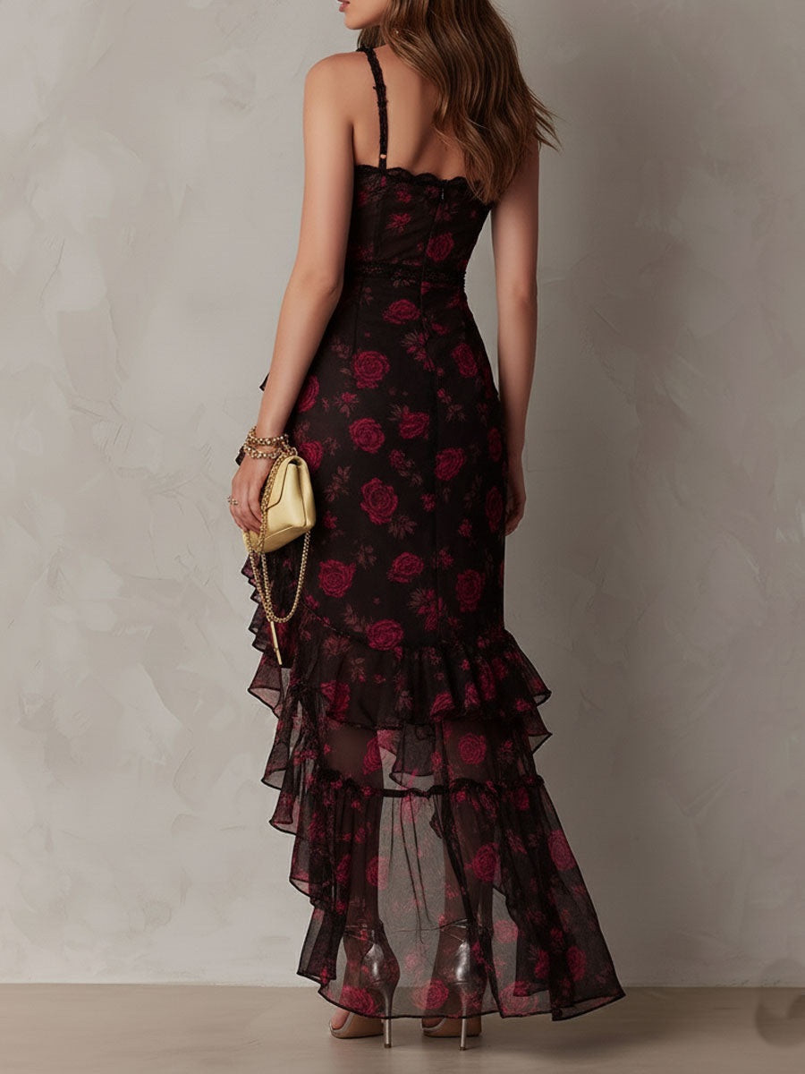 Robe longue fleurie en dentelle