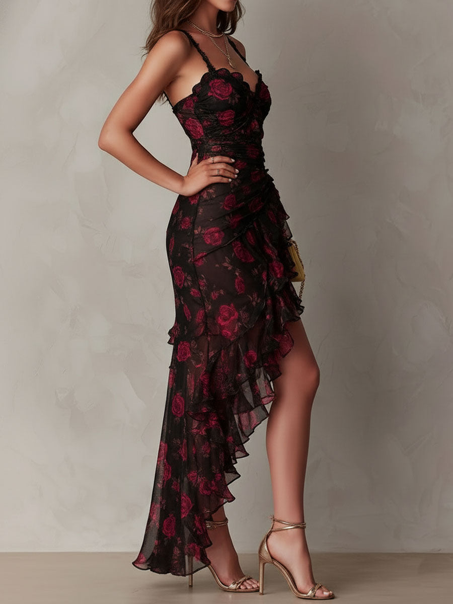 Robe longue fleurie en dentelle
