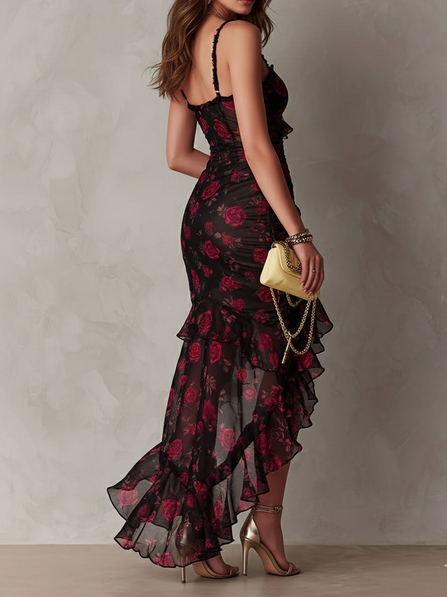 Robe longue fleurie en dentelle