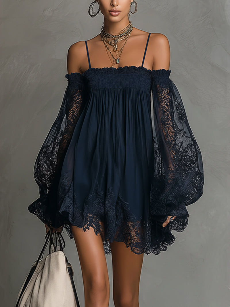 Noelia | Robe courte en mousseline bleu marine