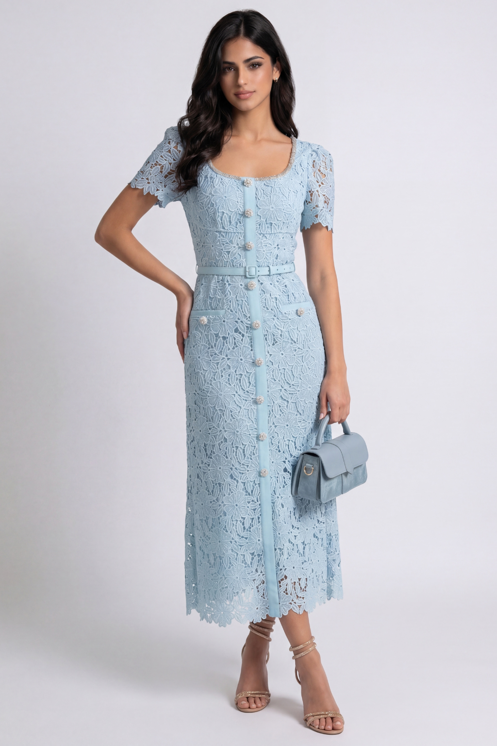 Azucena | Robe midi en dentelle bleu ciel