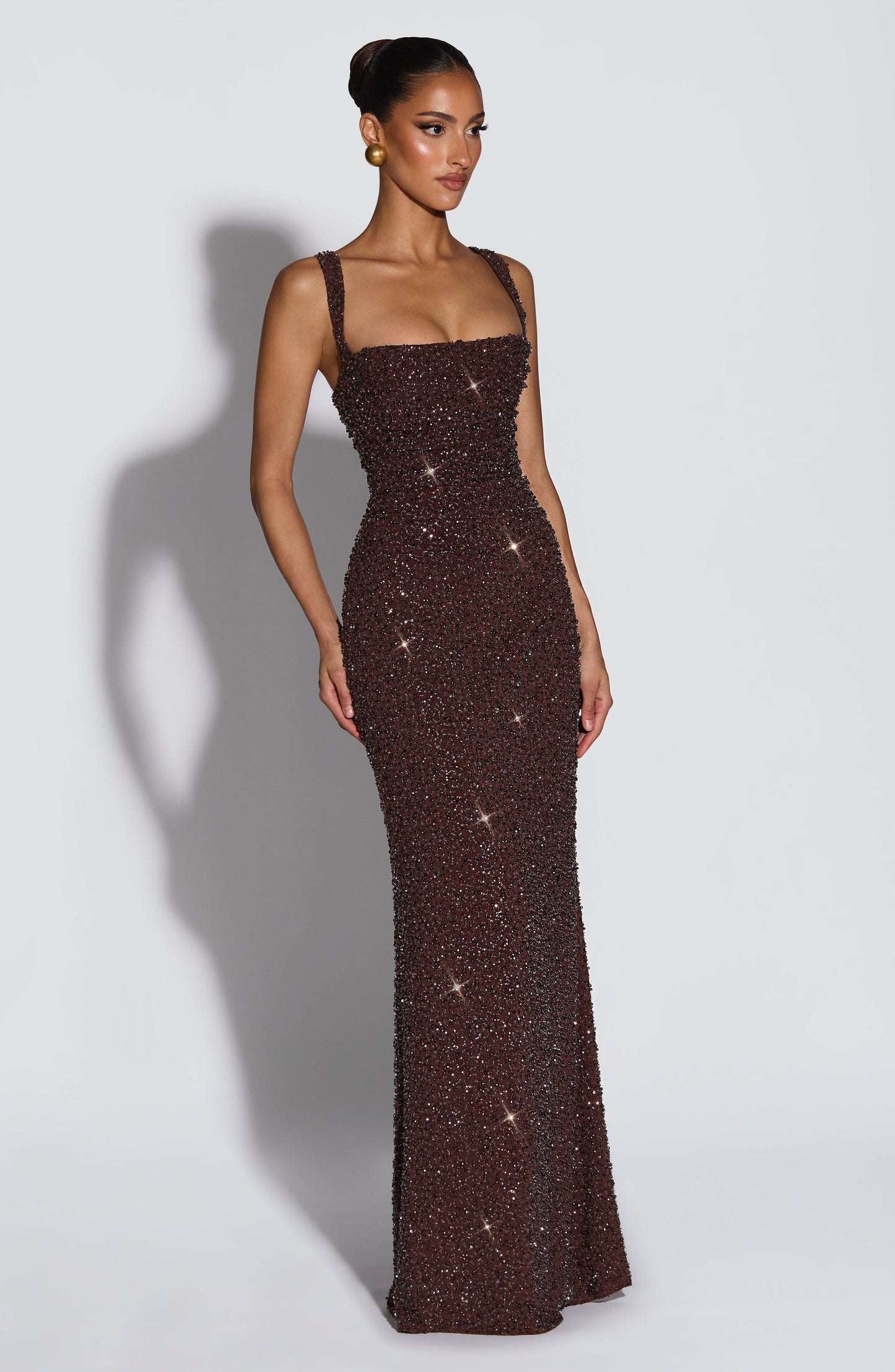 Carmina | Robe longue prune brillante