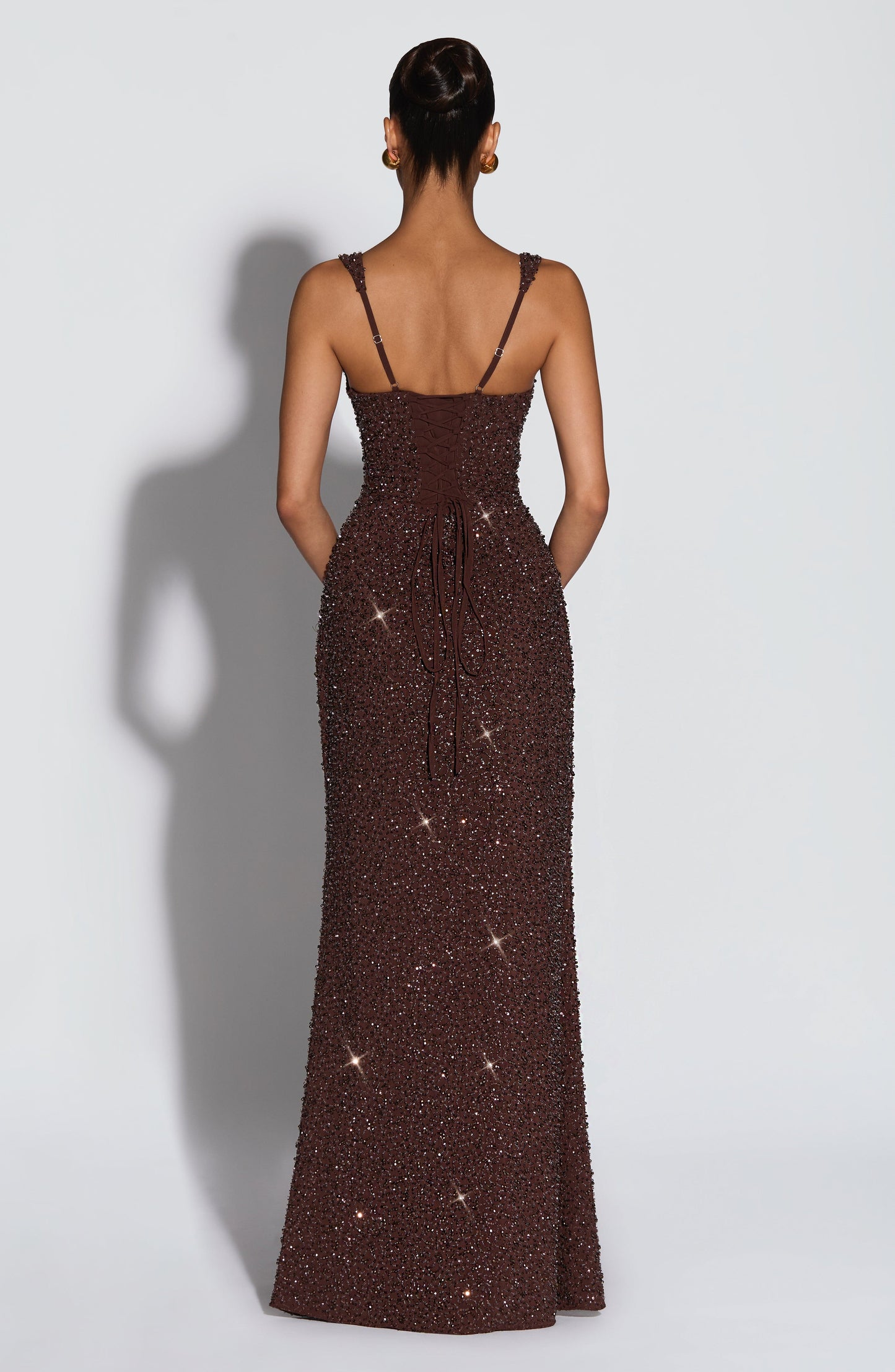 Carmina | Robe longue prune brillante