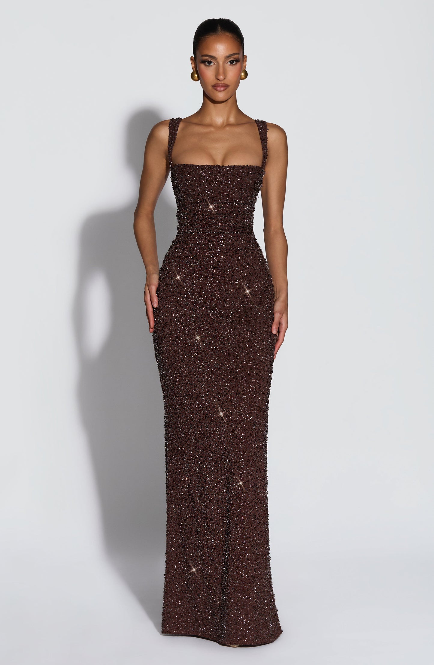 Carmina | Robe longue prune brillante