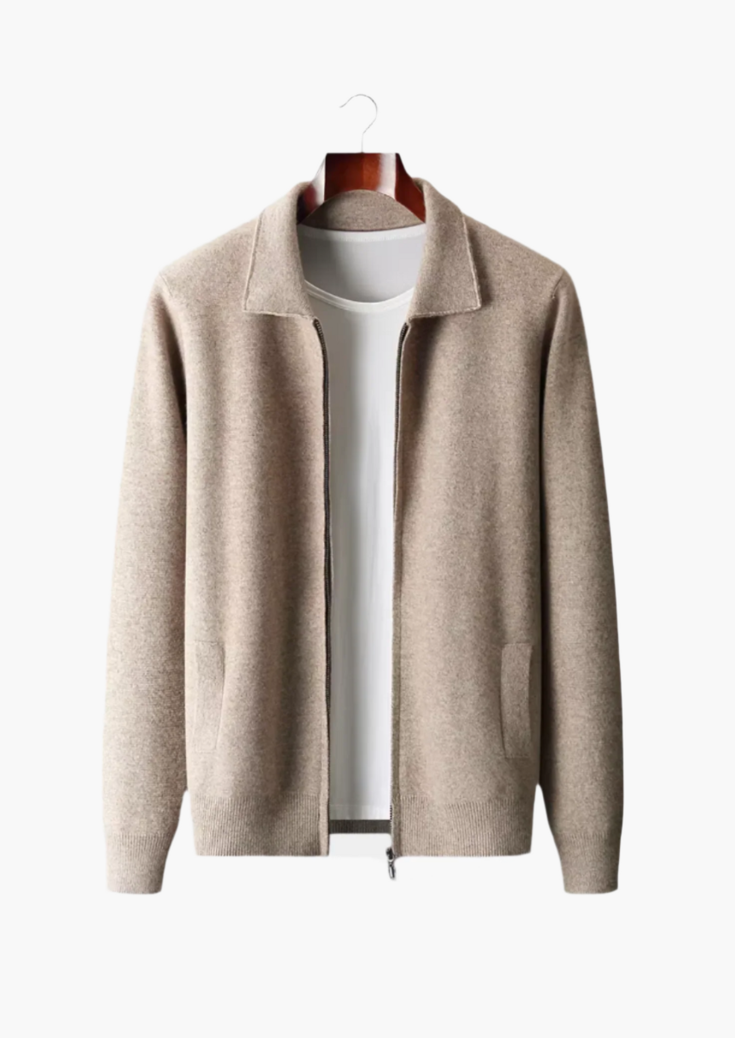 Cardigan zippé col polo en laine mérinos extrafine