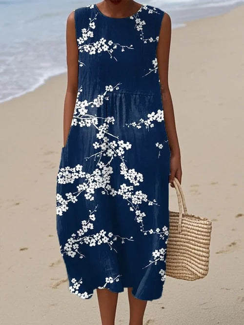 Imani | Robe longue sans manches à imprimé fleurs de cerisier
