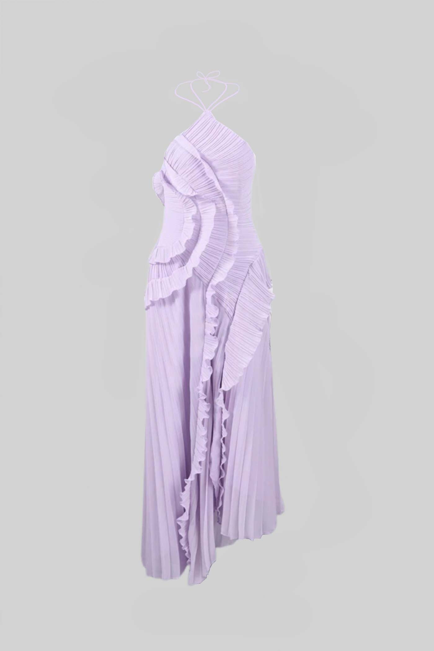 Nina | Robe midi lavande plissée à col montant