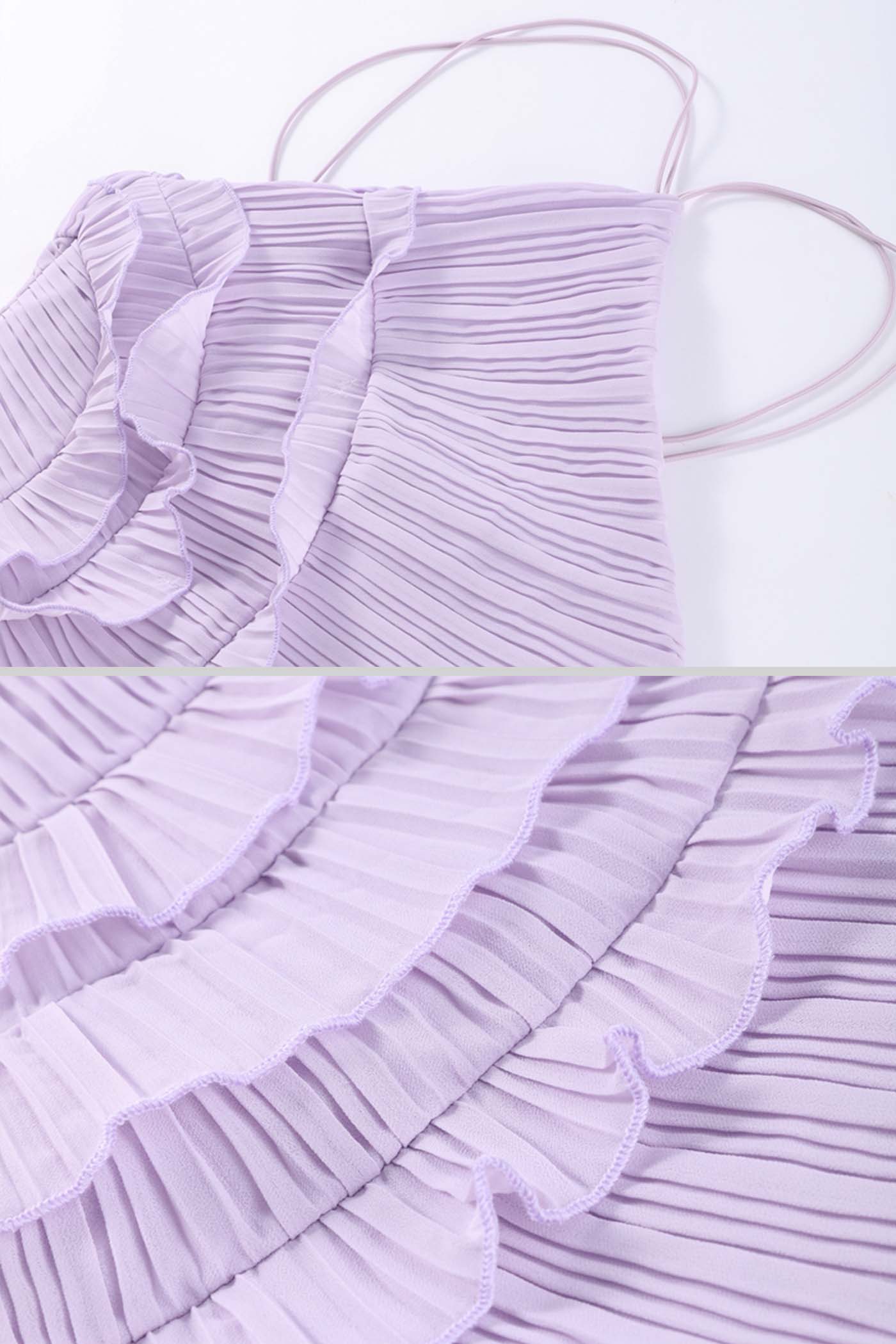 Nina | Robe midi lavande plissée à col montant
