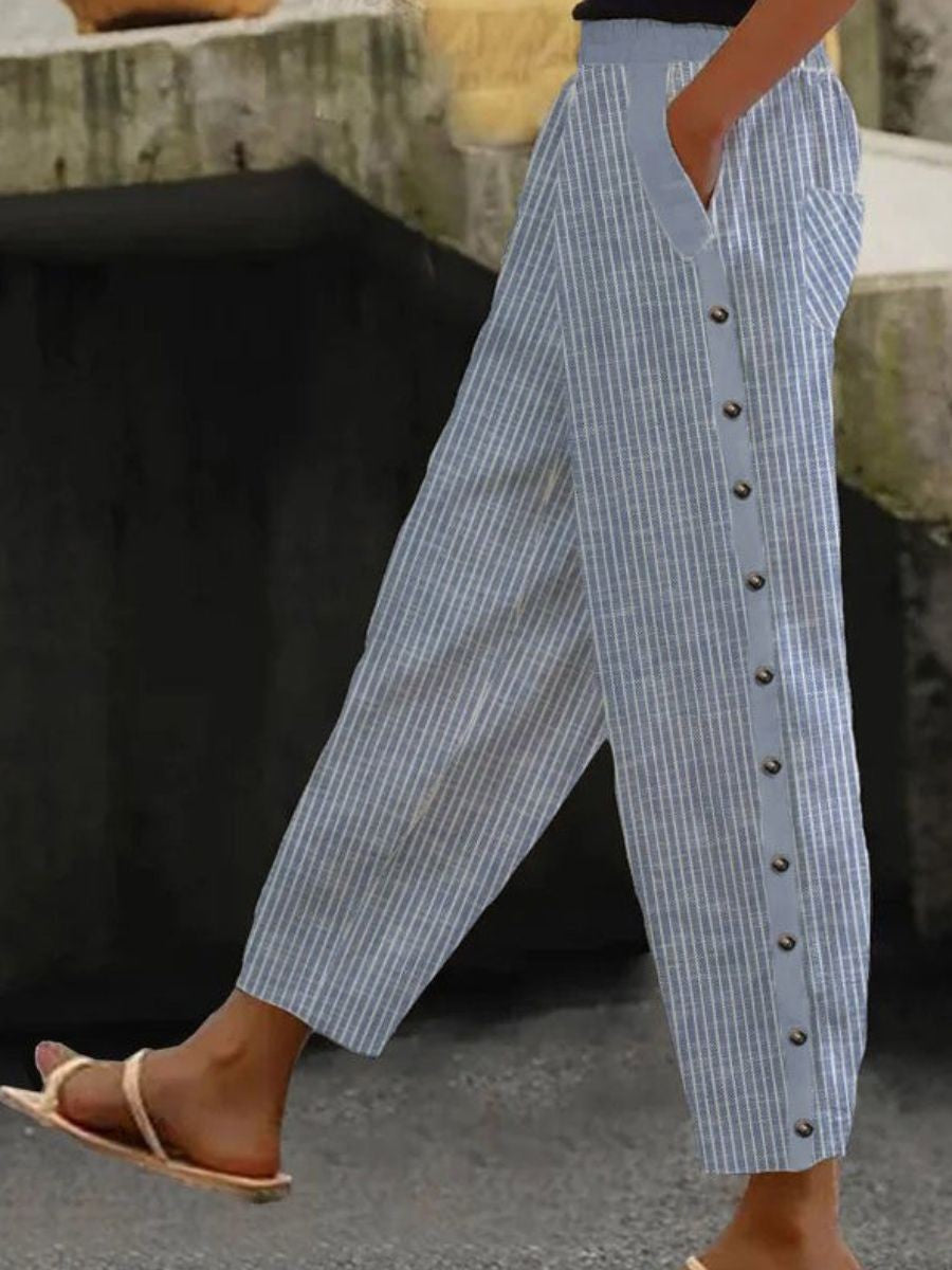 Linaya - Pantalon Rayé Boutonné