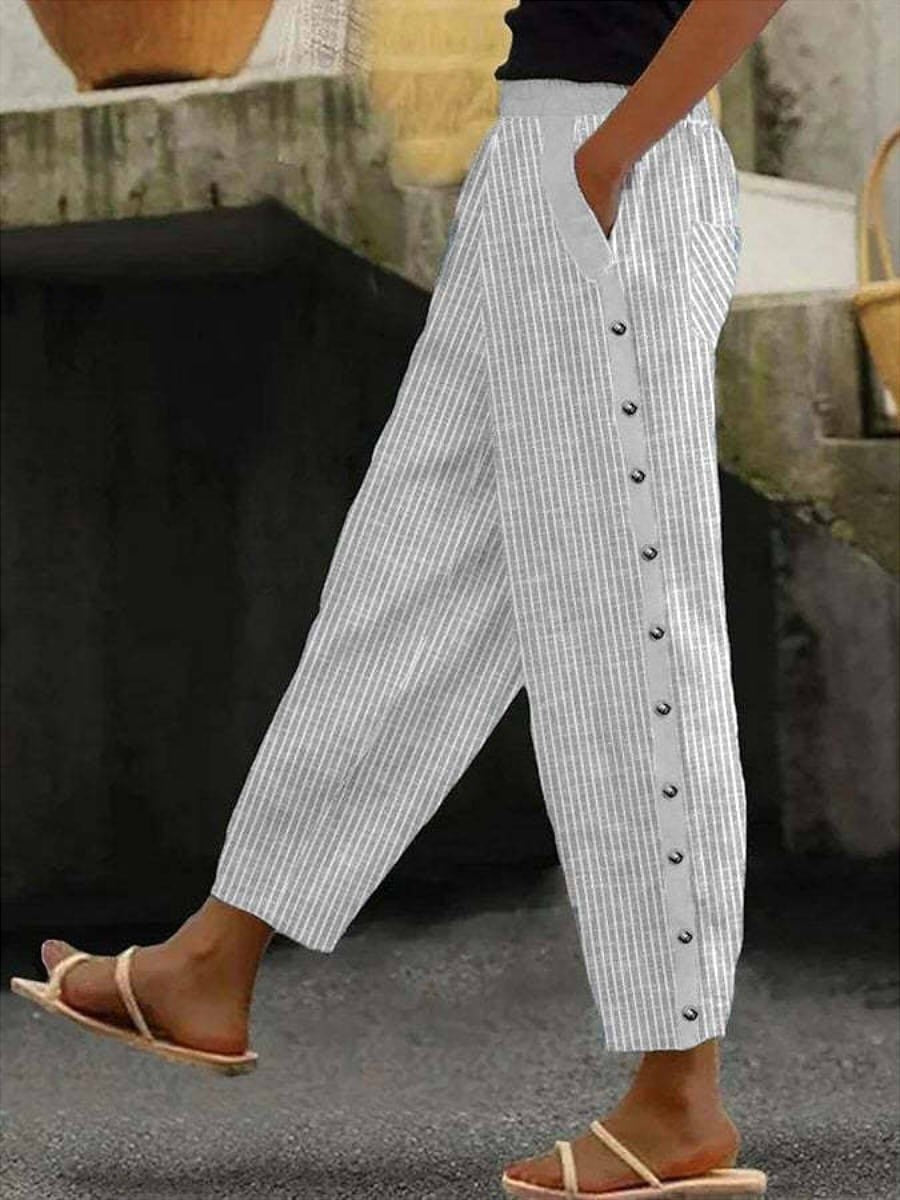 Linaya - Pantalon Rayé Boutonné
