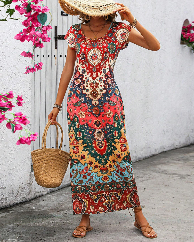 Robe longue d'été imprimée à fentes