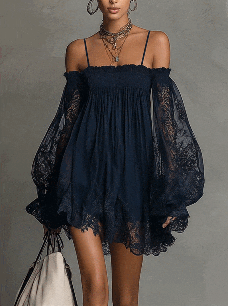 Noelia | Robe courte en mousseline bleu marine
