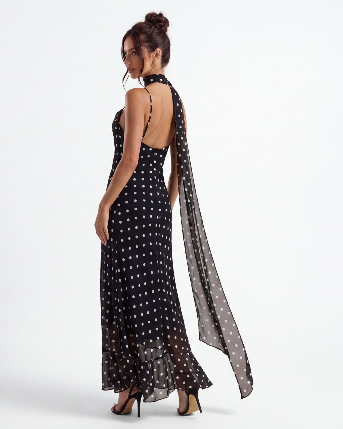 Alessia | Robe longue à pois noire