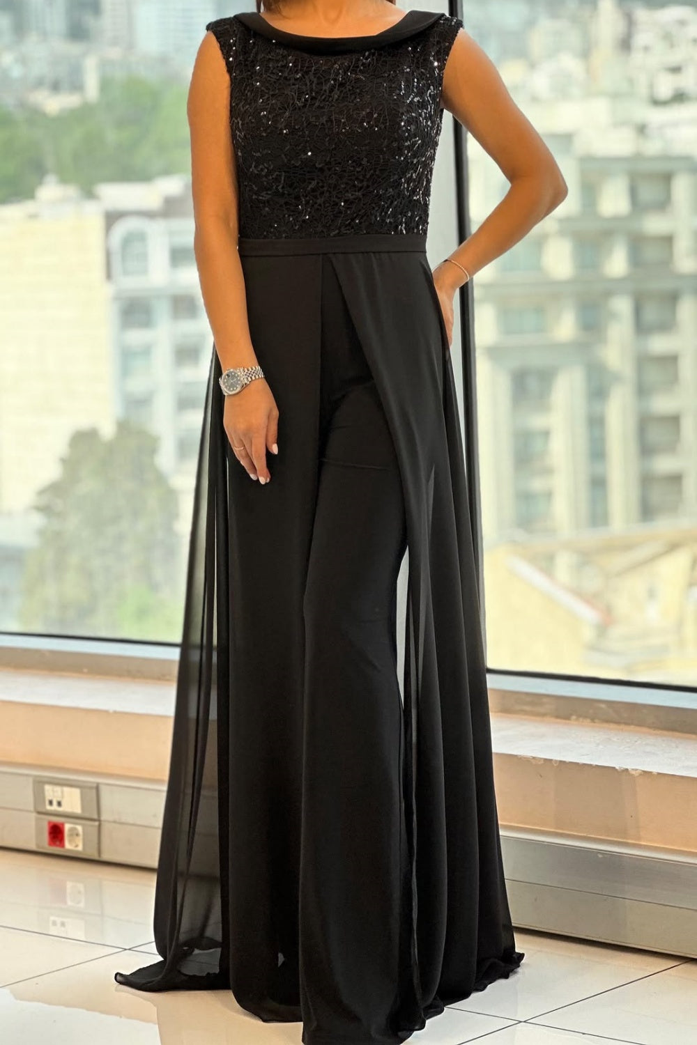 Alessia | Combinaison Longue Noire Pailletée
