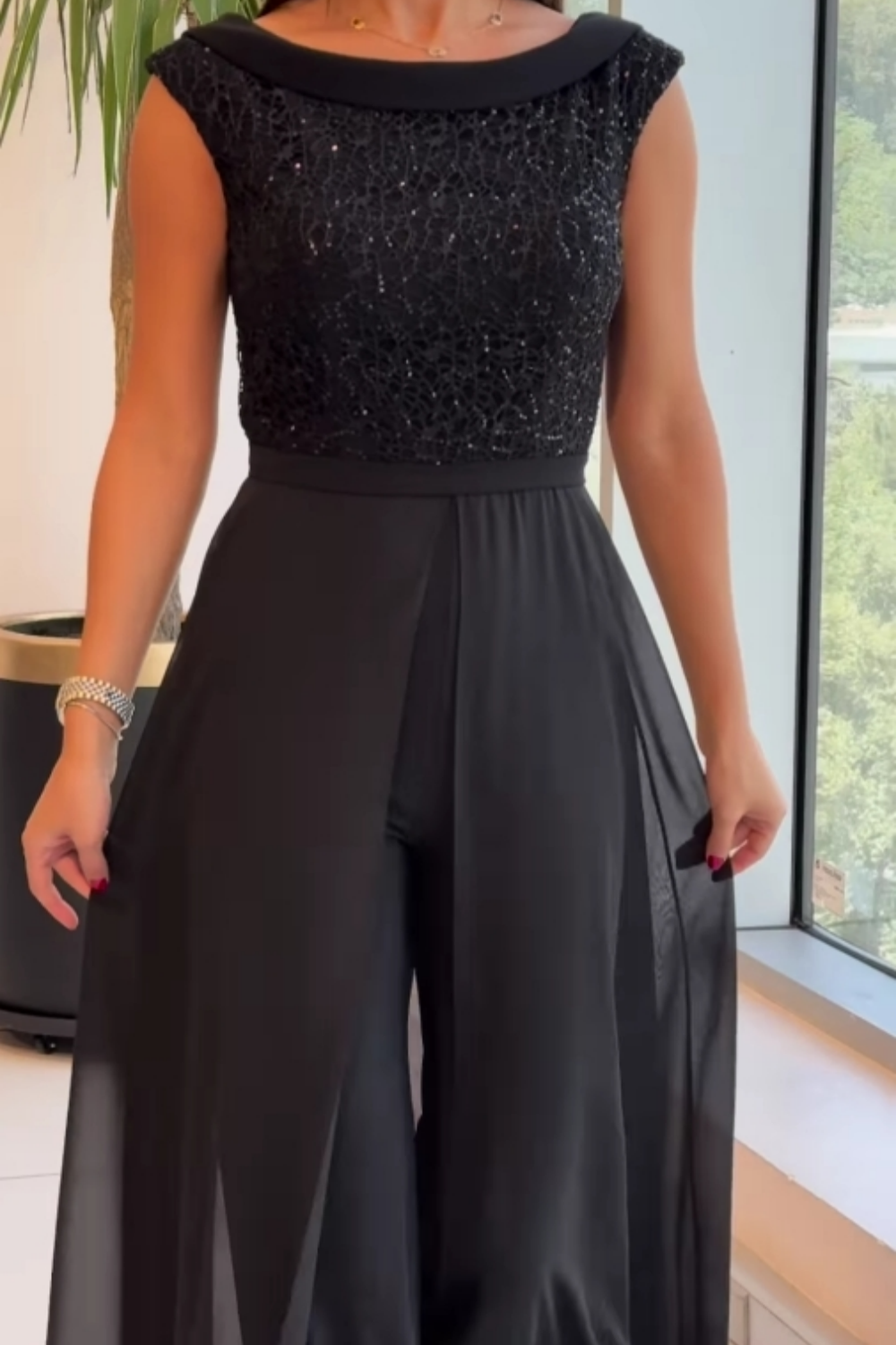 Alessia | Combinaison Longue Noire Pailletée
