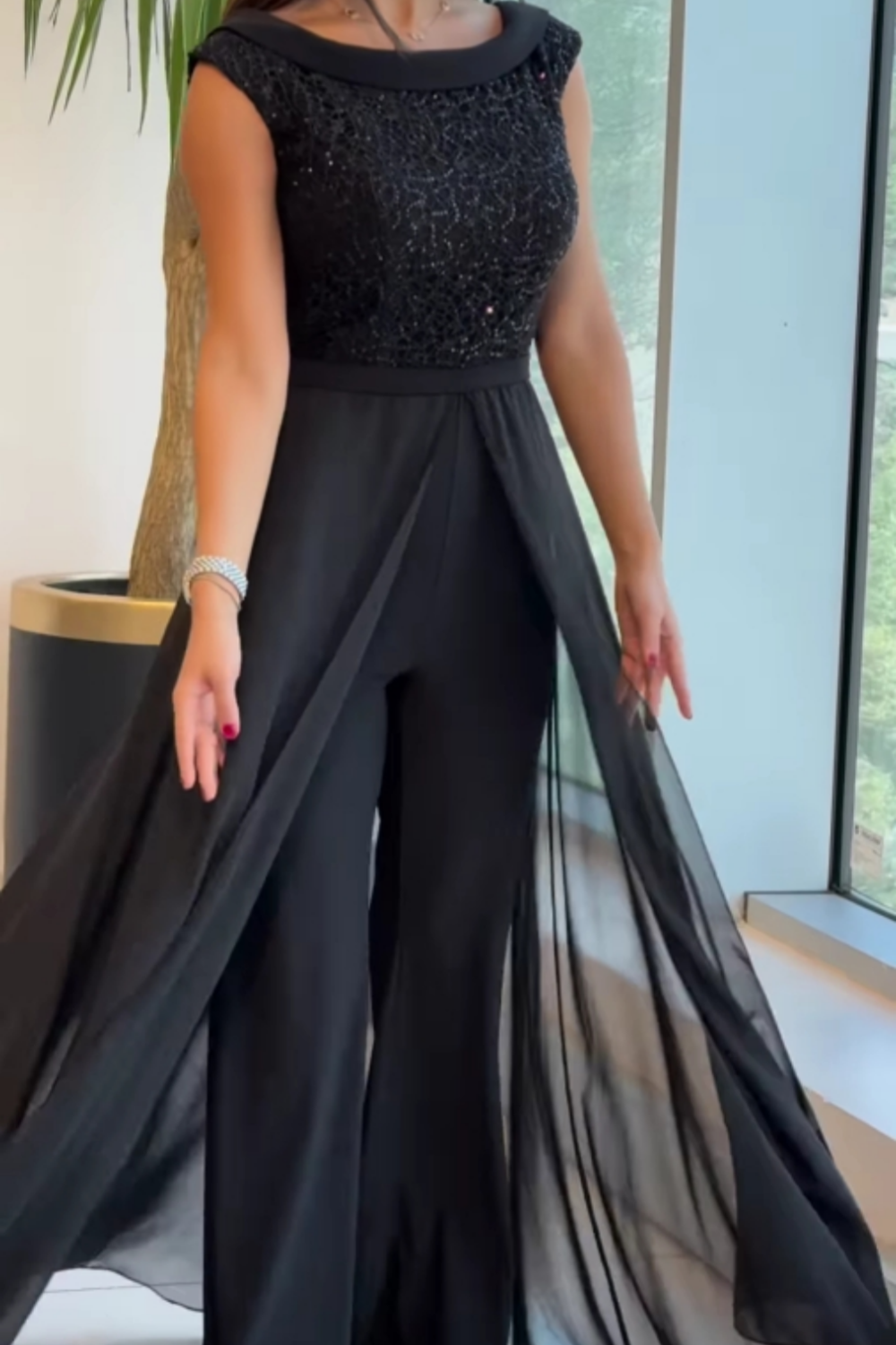 Alessia | Combinaison Longue Noire Pailletée