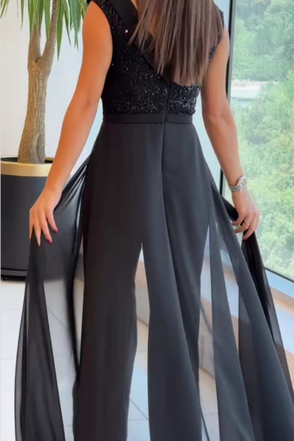 Alessia | Combinaison Longue Noire Pailletée