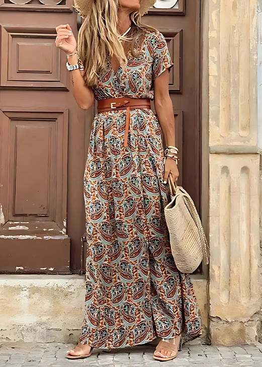 Robe longue et vaporeuse style bohème avec ceinture ajustable