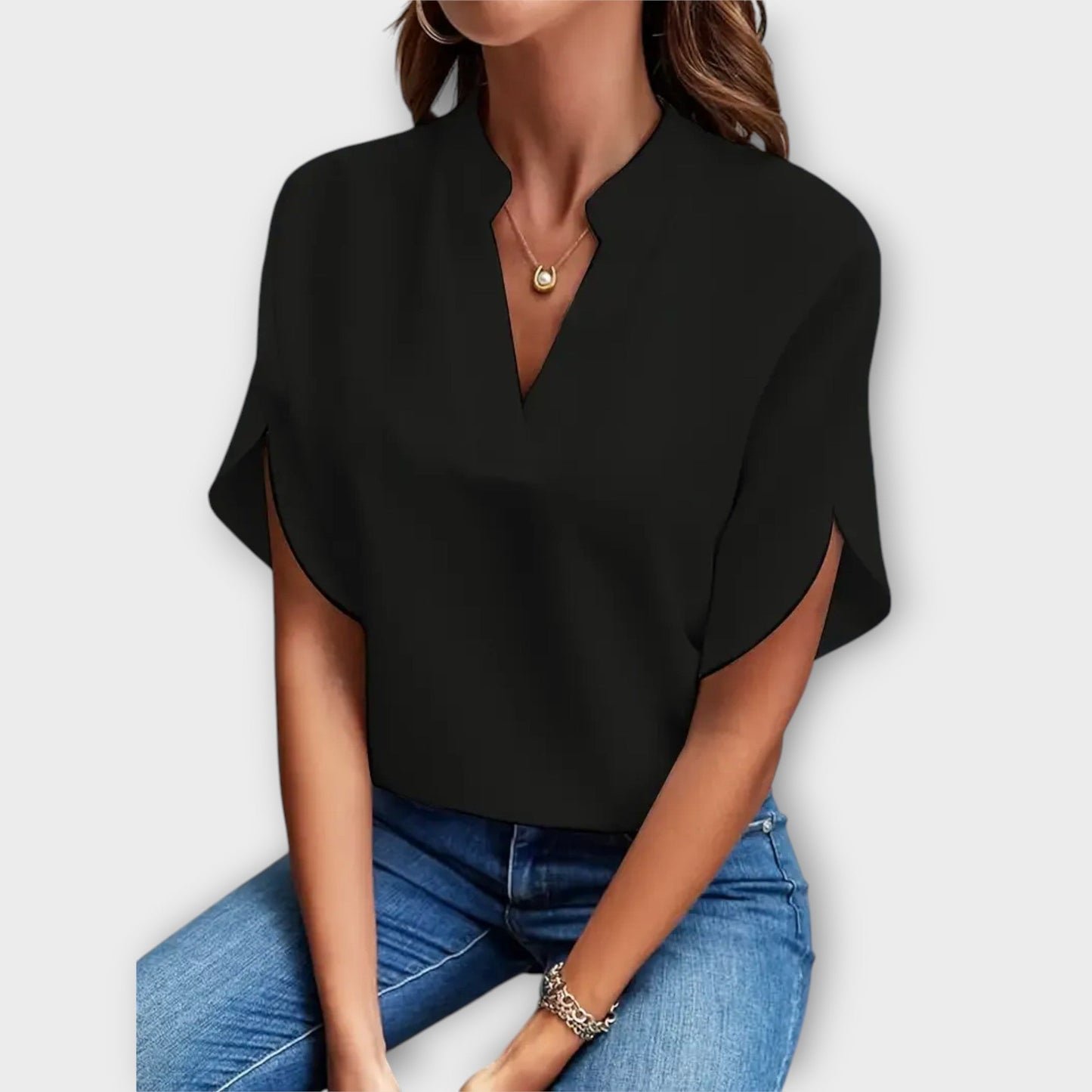 Blouse d'été élégante ample avec col en V