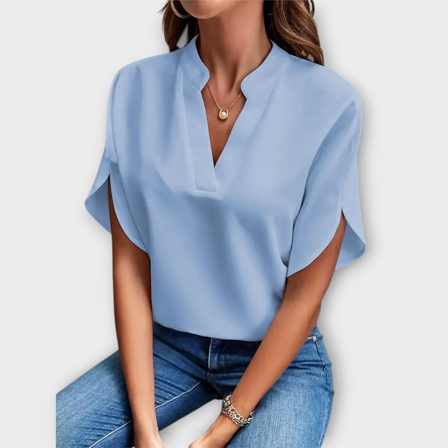 Blouse d'été élégante ample avec col en V