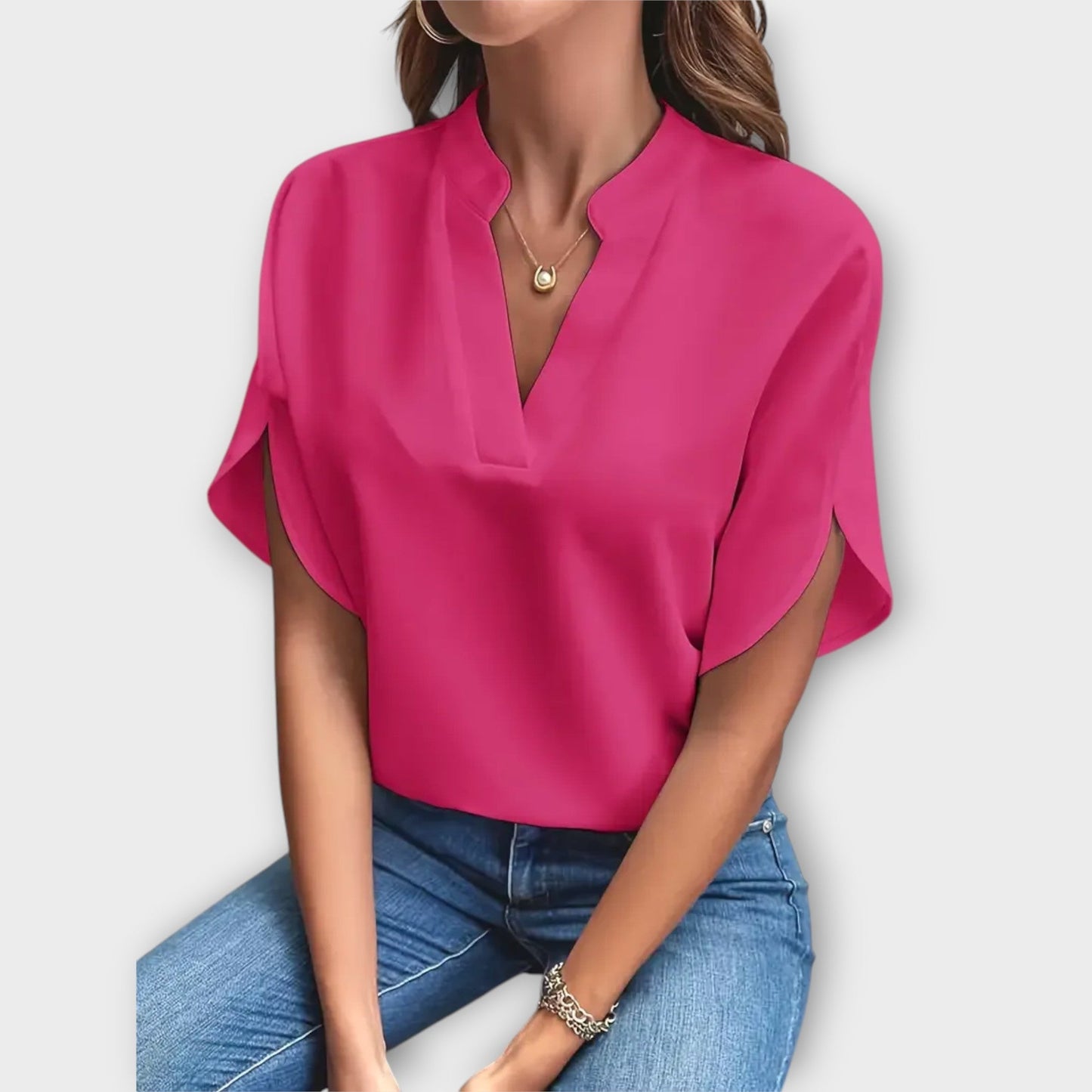 Blouse d'été élégante ample avec col en V
